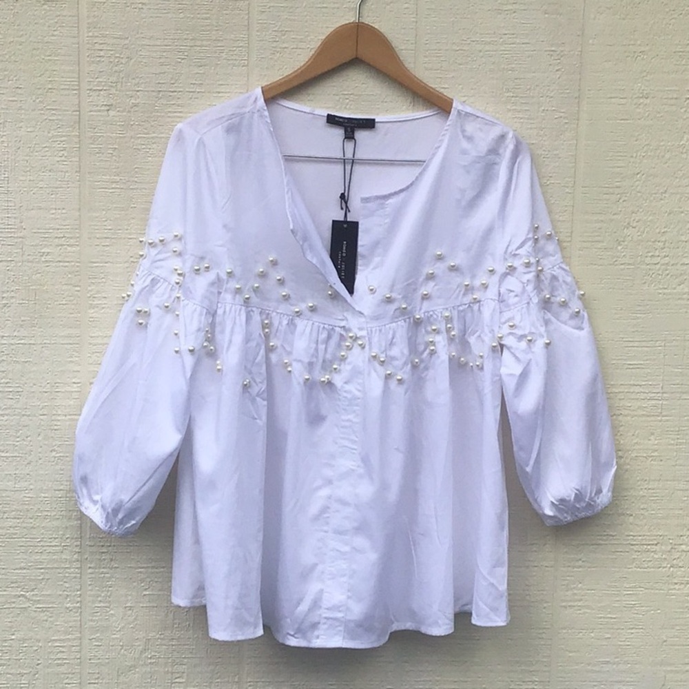 Romeo and Juliet white pearl embellished oversized top
